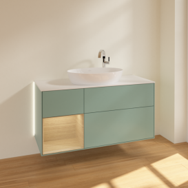 Тумба под раковину Villeroy & Boch Finion 120х50,1 см с подсветкой МДФ оливковый матовый лак/стекло белое матовое G941PCGM