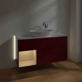 Тумба під раковину Villeroy & Boch Finion 120х50,1 см з підсвічуванням МДФ півонія матовий лак/скло біле матове G941PCHB