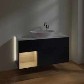Тумба під раковину Villeroy & Boch Finion 120х50,1 см із підсвічуванням МДФ темно-синій матовий лак/скло біле матове G941PCHG