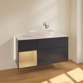 Тумба під раковину Villeroy & Boch Finion 120х50,1 см із підсвічуванням МДФ темно-синій матовий лак/скло біле матове G941PCHG