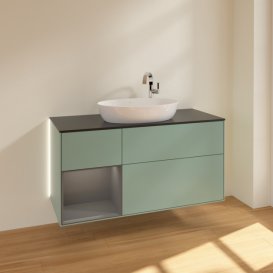 Тумба под раковину Villeroy & Boch Finion 120х50,1 см с подсветкой МДФ оливковый матовый лак/стекло черное матовое G942GKGM