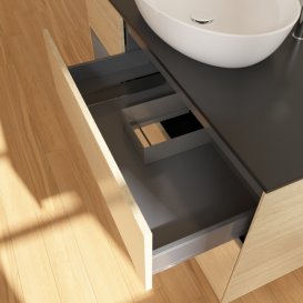 Тумба під раковину Villeroy & Boch Finion 120х50,1 см з підсвічуванням МДФ шпон дуба/скло чорне матове G942GKPC