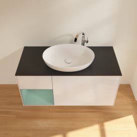 Тумба під раковину Villeroy & Boch Finion 120х50,1 см з підсвіткою МДФ білий глянцевий лак/скло чорне матове G942GMGF