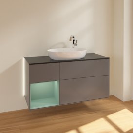 Тумба под раковину Villeroy & Boch Finion 120х50,1 см с подсветкой МДФ антрацит матовый лак/стекло черное матовое G942GMGK