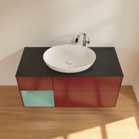 Тумба під раковину Villeroy & Boch Finion 120х50,1 см з підсвічуванням МДФ півонія матовий лак/скло чорне матове G942GMHB