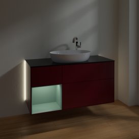 Тумба під раковину Villeroy & Boch Finion 120х50,1 см з підсвічуванням МДФ півонія матовий лак/скло чорне матове G942GMHB