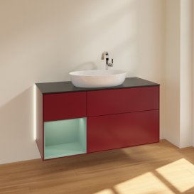 Тумба під раковину Villeroy & Boch Finion 120х50,1 см з підсвічуванням МДФ півонія матовий лак/скло чорне матове G942GMHB