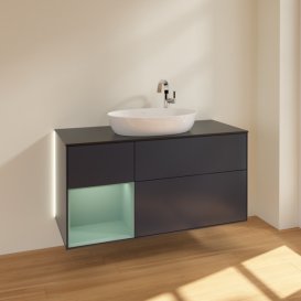 Тумба під раковину Villeroy & Boch Finion 120х50,1 см із підсвічуванням МДФ темно-синій матовий лак/скло чорне матове G942GMHG