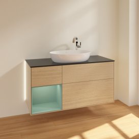 Тумба под раковину Villeroy & Boch Finion 120х50,1 см с подсветкой МДФ шпон дуба/стекло черное матовое G942GMPC