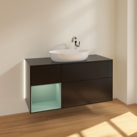 Тумба под раковину Villeroy & Boch Finion 120х50,1 см с подсветкой МДФ черный матовый лак/стекло черное матовое G942GMPD