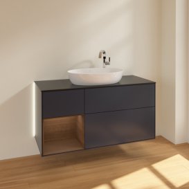 Тумба под раковину Villeroy & Boch Finion 120х50,1 см с подсветкой МДФ темно-синий матовый лак/стекло черное матовое G942GNHG