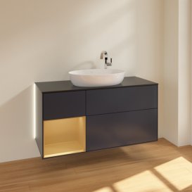 Тумба под раковину Villeroy & Boch Finion 120х50,1 см с подсветкой МДФ темно-синий матовый лак/стекло черное матовое G942HFHG