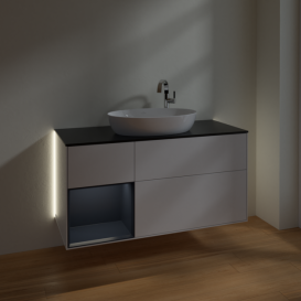 Тумба під раковину Villeroy & Boch Finion 120х50,1 см з підсвіткою МДФ білий глянцевий лак/скло чорне матове G942HGGF