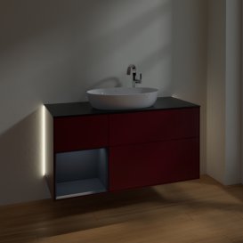 Тумба під раковину Villeroy & Boch Finion 120х50,1 см з підсвічуванням МДФ півонія матовий лак/скло чорне матове G942HGHB