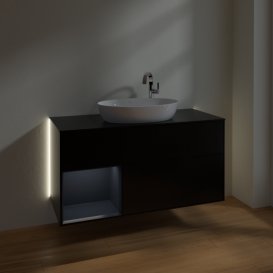 Тумба під раковину Villeroy & Boch Finion 120х50,1 см з підсвічуванням МДФ чорний матовий лак/скло чорне матове G942HGPD