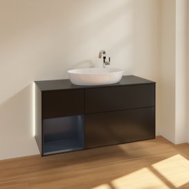 Тумба під раковину Villeroy & Boch Finion 120х50,1 см з підсвічуванням МДФ чорний матовий лак/скло чорне матове G942HGPD