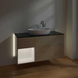 Тумба під раковину Villeroy & Boch Finion 120х50,1 см з підсвічуванням МДФ шпон дуба/скло чорне матове G942MTPC