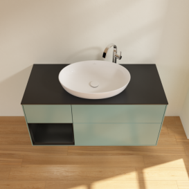 Тумба під раковину Villeroy & Boch Finion 120х50,1 см із підсвічуванням МДФ оливковий матовий лак/скло чорне матове G942PDGM