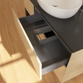 Тумба під раковину Villeroy & Boch Finion 120х50,1 см з підсвічуванням МДФ шпон дуба/скло чорне матове G942PDPC