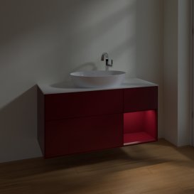 Тумба під раковину Villeroy & Boch Finion 120х50,1 см з підсвічуванням МДФ півонія матовий лак/скло біле матове F951HBHB