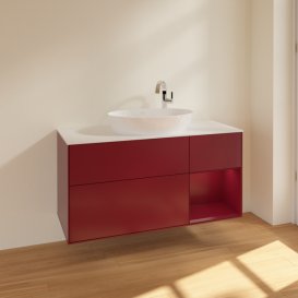 Тумба під раковину Villeroy & Boch Finion 120х50,1 см з підсвічуванням МДФ півонія матовий лак/скло біле матове F951HBHB