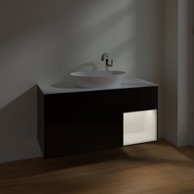 Тумба под раковину Villeroy & Boch Finion 120х50,1 см с подсветкой МДФ черный матовый лак/стекло белое матовое F951MTPD