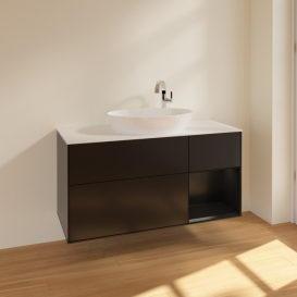 Тумба під раковину Villeroy & Boch Finion 120х50,1 см із підсвічуванням МДФ чорний матовий лак/скло біле матове F951PDPD