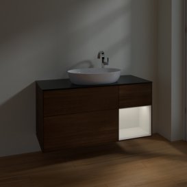 Тумба під раковину Villeroy & Boch Finion 120х50,1 см з підсвічуванням МДФ шпон волоського горіха/скло чорне матове F952GFGN