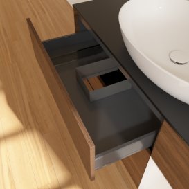 Тумба під раковину Villeroy & Boch Finion 120х50,1 см з підсвічуванням МДФ шпон волоського горіха/скло чорне матове F952GFGN