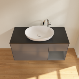 Тумба під раковину Villeroy & Boch Finion 120х50,1 см з підсвічуванням антрацит матовий лак/скло чорне матове F952GKGK