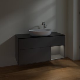 Тумба під раковину Villeroy & Boch Finion 120х50,1 см з підсвічуванням антрацит матовий лак/скло чорне матове F952GKGK