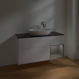 Тумба під раковину Villeroy & Boch Finion 120х50,1 см із підсвічуванням МДФ білий матовий лак/скло чорне матове F952GKMT