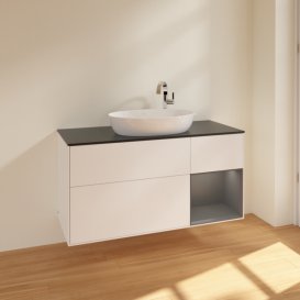 Тумба під раковину Villeroy & Boch Finion 120х50,1 см із підсвічуванням МДФ білий матовий лак/скло чорне матове F952GKMT