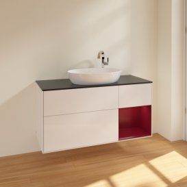 Тумба под раковину Villeroy & Boch Finion 120х50,1 см с подсветкой МДФ глянцевый белый лак/стекло черное матовое F952HBGF