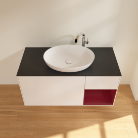 Тумба під раковину Villeroy & Boch Finion 120х50,1 см із підсвічуванням МДФ білий матовий лак/скло чорне матове F952HBMT