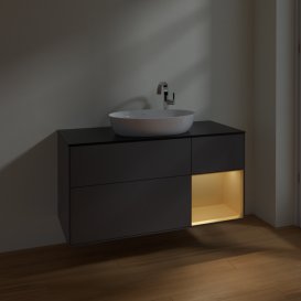 Тумба под раковину Villeroy & Boch Finion 120х50,1 см с подсветкой МДФ антрацит матовый лак/стекло черное матовое F952HFGK