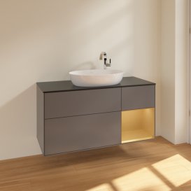 Тумба под раковину Villeroy & Boch Finion 120х50,1 см с подсветкой МДФ антрацит матовый лак/стекло черное матовое F952HFGK