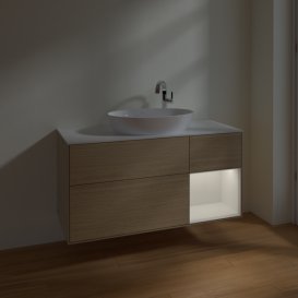 Тумба під раковину Villeroy & Boch Finion 120х50,1 см із підсвічуванням МДФ шпон дуба/скло біле матове F951GFPC