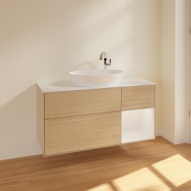 Тумба під раковину Villeroy & Boch Finion 120х50,1 см із підсвічуванням МДФ шпон дуба/скло біле матове F951GFPC