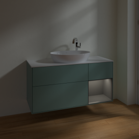 Тумба під раковину Villeroy & Boch Finion 120х50,1 см із підсвічуванням МДФ оливковий матовий лак/скло біле матове F951GKGM