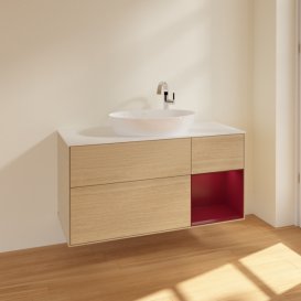 Тумба под раковину Villeroy & Boch Finion 120х50,1 см с подсветкой МДФ шпон дуба/стекло белое матовое F951HBPC