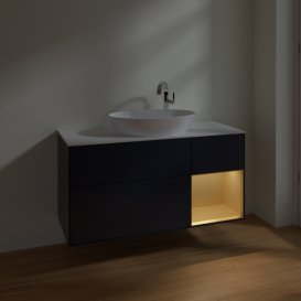 Тумба под раковину Villeroy & Boch Finion 120х50,1 см с подсветкой МДФ темно-синий матовый лак/стекло белое матовое F951HFHG