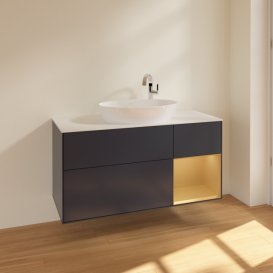 Тумба под раковину Villeroy & Boch Finion 120х50,1 см с подсветкой МДФ темно-синий матовый лак/стекло белое матовое F951HFHG