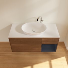 Тумба под раковину Villeroy & Boch Finion 120х50,1 см с подсветкой МДФ шпон грецкого ореха/стекло белое матовое F951HGGN