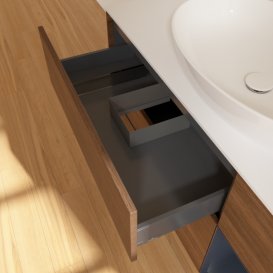 Тумба под раковину Villeroy & Boch Finion 120х50,1 см с подсветкой МДФ шпон грецкого ореха/стекло белое матовое F951HGGN