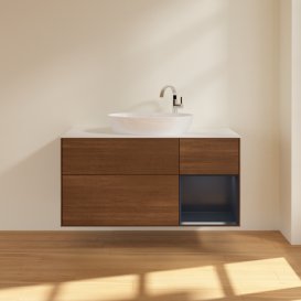 Тумба под раковину Villeroy & Boch Finion 120х50,1 см с подсветкой МДФ шпон грецкого ореха/стекло белое матовое F951HGGN