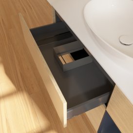 Тумба під раковину Villeroy & Boch Finion 120х50,1 см із підсвічуванням МДФ шпон дуба/скло біле матове F951HGPC