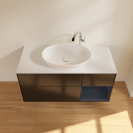 Тумба под раковину Villeroy & Boch Finion 120х50,1 см с подсветкой МДФ черный матовый лак/стекло белое матовое F951HGPD