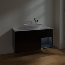 Тумба под раковину Villeroy & Boch Finion 120х50,1 см с подсветкой МДФ черный матовый лак/стекло белое матовое F951HGPD