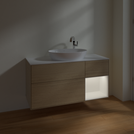Тумба під раковину Villeroy & Boch Finion 120х50,1 см із підсвічуванням МДФ шпон дуба/скло біле матове F951MTPC